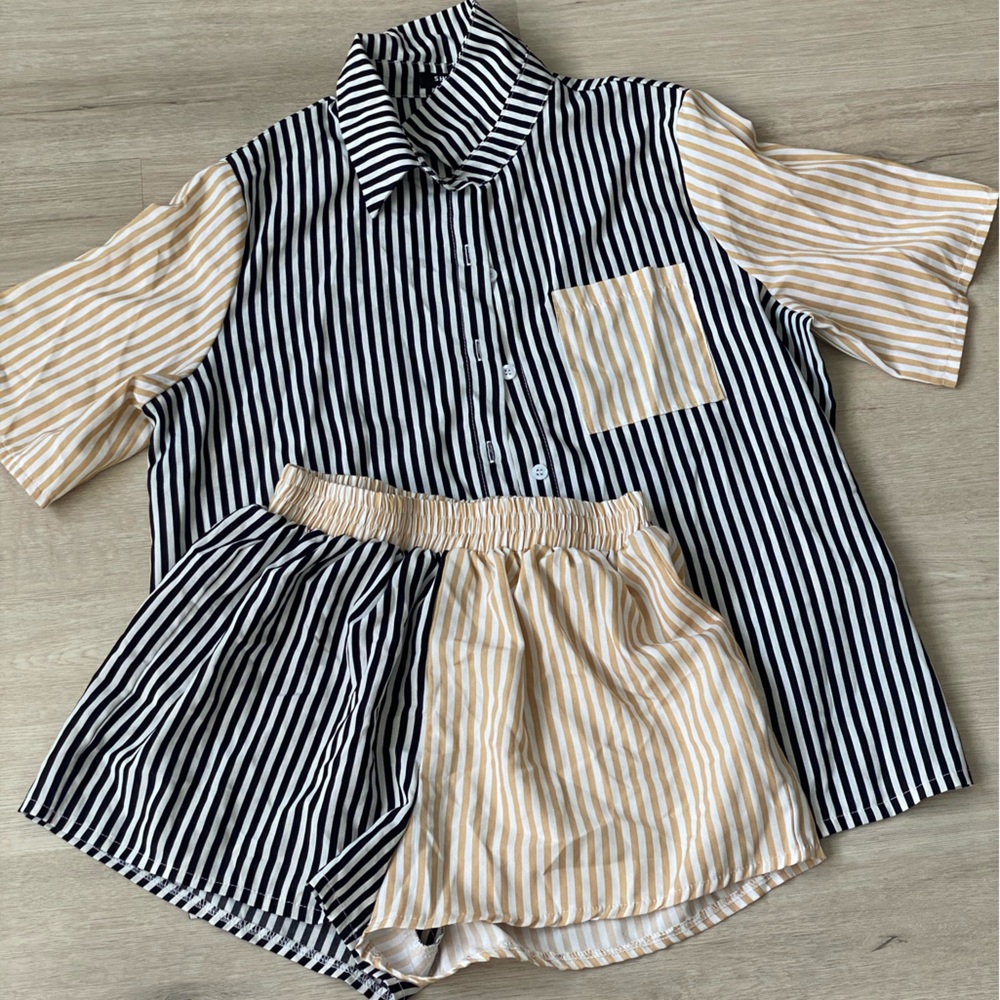 Striped Black and Cream Dress with Pocket